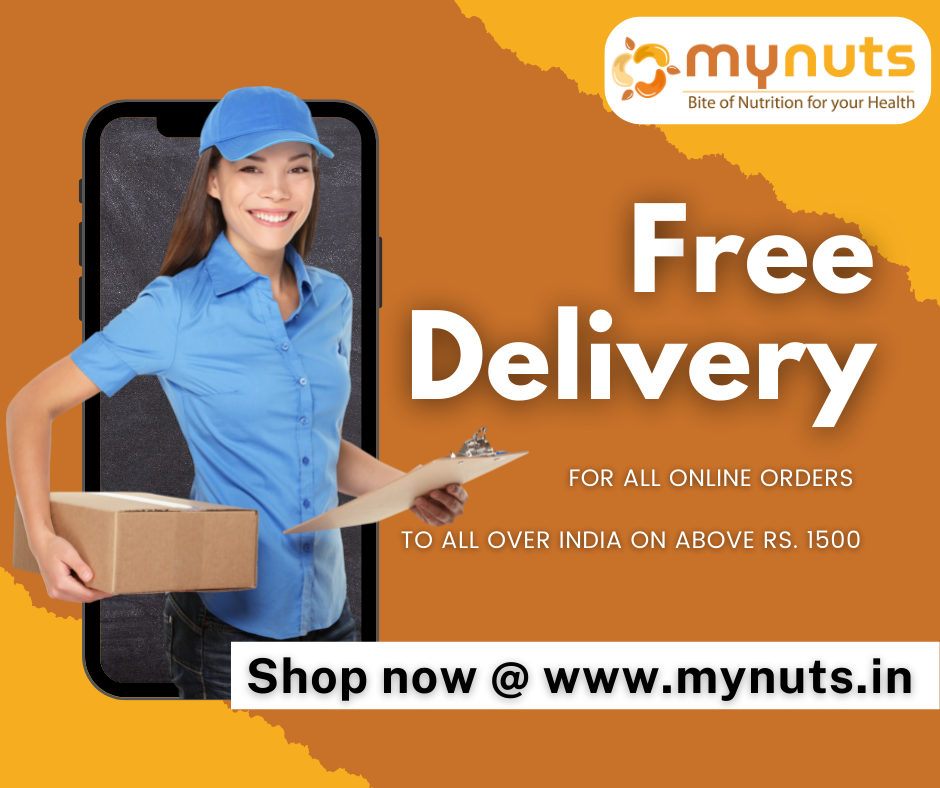 Mynuts offers & free delivery all over India with free shipping for all orders above Rs. 1500.